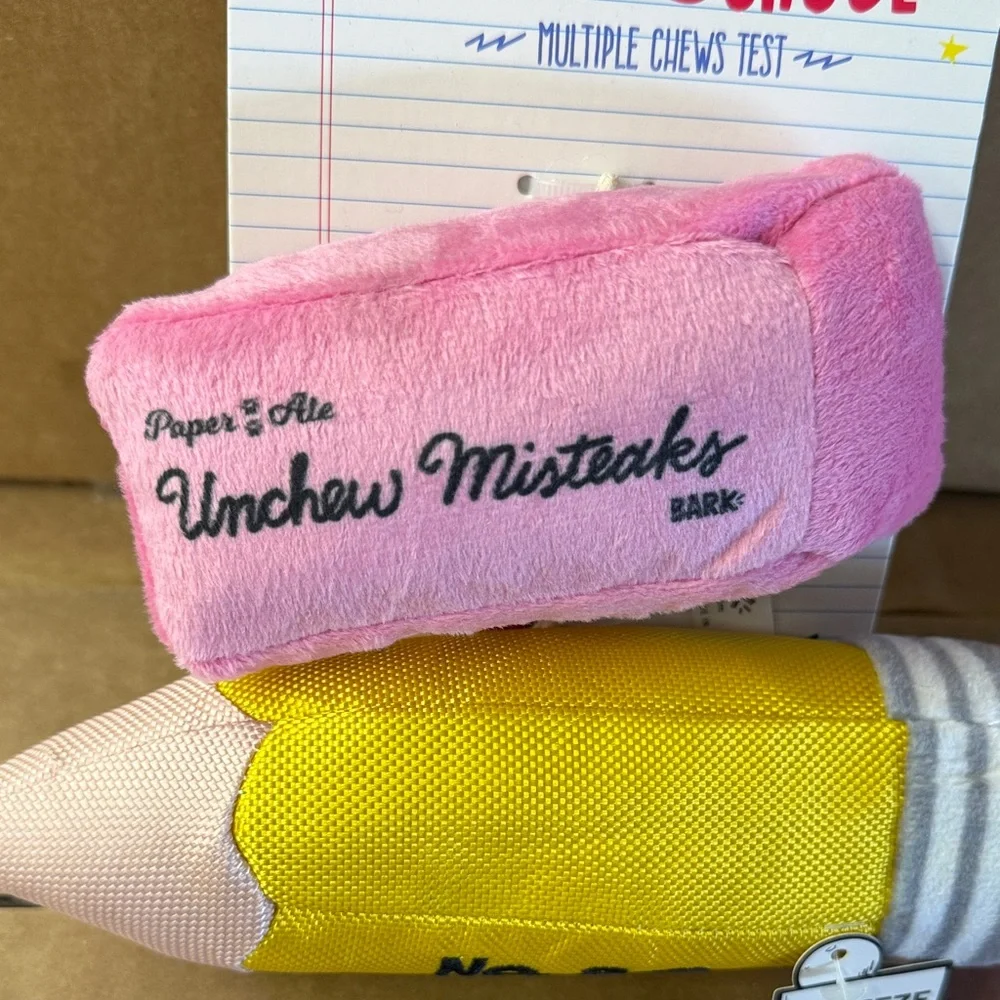 Bark - Bark to School Dog Toy Set - Pink and Yellow